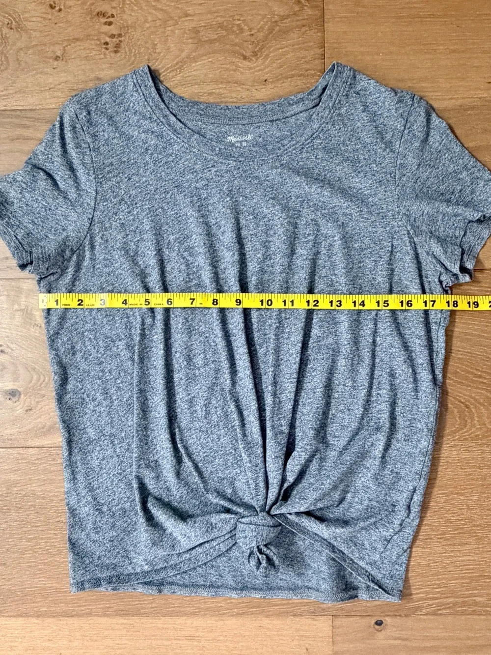 Madewell Front Knot Short Sleeve Tee Heather Grey Tie Hem Casual Top Medium EUC